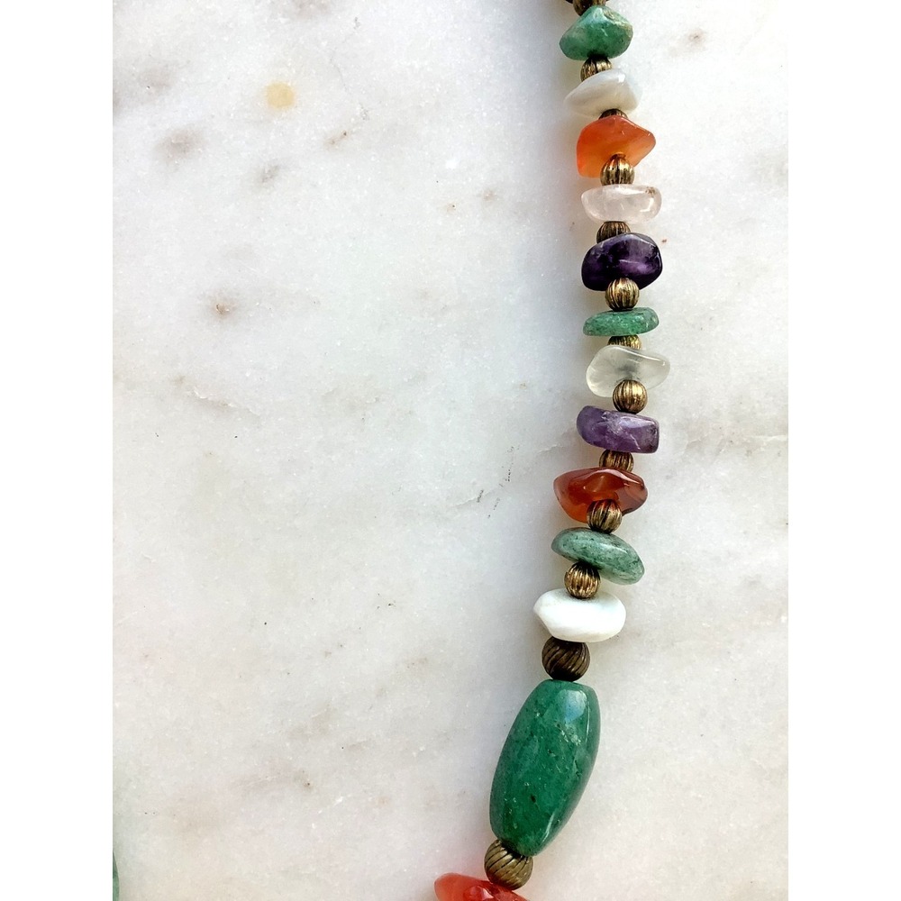 Vintage Beggars Bead Necklace Polished Multicolor Natural Stones  - 18 Inch - Picture 4 of 8